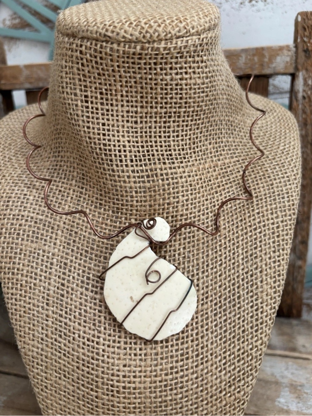 Handcrafted BOHO Ostrich Egg She’ll Pendant On Copper Choker NEW!